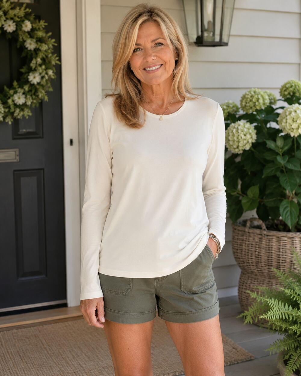 Eileen Fisher SIlK Ivory Long Sleeve Stretch Knit Tee Top Women’s Size S